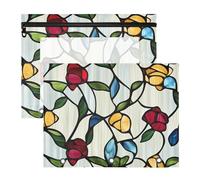 aidingzhi Astuccio per matite con finestrella trasparente, per lettere formato A4, confezione da 2 pezzi, per studenti di ritorno a scuola, motivo floreale astratto