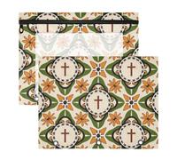 aidingzhi Astuccio per matite robuste cartelle tascabili per lettere A4, confezione da 2 pezzi, per studenti, casa, vintage, croce, floreale, verde