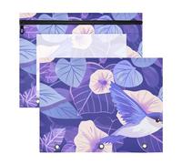 aidingzhi Astuccio portamatite portatile per raccoglitori a 3 anelli, confezione da 2 pezzi, per studenti, studenti, insegnanti, cartoni animati, viola, mattina, gloria, fiori, uccelli