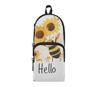 aidingzhi Astuccio portapenne in nylon a 3 scomparti con fiore giallo e ape, grande capacità, per la scuola