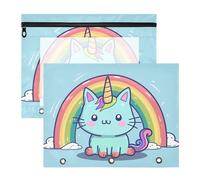 aidingzhi Astuccio robusto a 3 fori per lettere A4, confezione da 2 pezzi, per studenti nimali, gatti, unicorni, arcobaleno