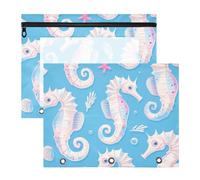 aidingzhi Astuccio trasparente con finestra a 3 anelli, tasca per lettere formato A4, confezione da 2 pezzi, per insegnanti, classe cartone animato, cavalluccio marino, blu morbido