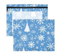 aidingzhi Astuccio trasparente con finestra a 3 fori per lettere A4, confezione da 2 pezzi per studenti, forniture artistiche natalizie, fiocchi di neve blu