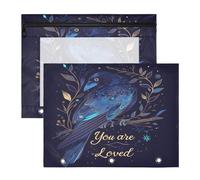 aidingzhi Astuccio trasparente con finestra a 3 fori per lettere di carta A4, confezione da 2 pezzi, per studenti, studenti, insegnanti, forniture You Are Loved Crow nero