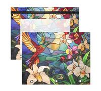 aidingzhi Astuccio trasparente con finestra portapenne, per raccoglitori a 3 anelli, confezione da 2 pezzi, materiale scolastico per studenti, vetro colorato, bellissimi uccellini, orchidee colorate