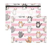 aidingzhi Astuccio trasparente con finestrella per lettere formato A4, confezione da 2 pezzi, per insegnanti, classe, a righe bianche e rosa, motivo gatto dei cartoni animati