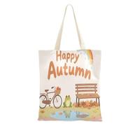 aidingzhi Autumn Frog Rainbow Village Canvas Tote riutilizzabile Tote Bag con tasche per palestra, lavoro, shopping, 40,6 x 38,1 cm scuola essenziale