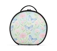 aidingzhi Beauty case blu e rosa con farfalle e fiori, con scomparti e maniglia, grandi borse per il trucco per le donne con divisori regolabili 27,9 cm