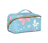 aidingzhi Beauty case da viaggio con divisori blu pastello bianco pesca farfalla borsa cosmetica verticale autoportante