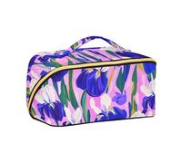 aidingzhi Beauty case viola e bianco con fiori di iris con divisori leggeri borse cosmetiche con cerniera con scomparti e maniglia