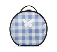 aidingzhi Bella borsa da viaggio in pizzo blu con farfalle scozzesi con scomparti e maniglia elegante borsa per il trucco per le donne con divisori regolabili 27,9 cm