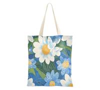 aidingzhi Bella borsa tote in tela blu media con fiori robusti per donne per lavoro, progetti fai da te, shopping, 40,6 x 38,1 cm, essenziale per la scuola