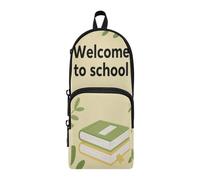 aidingzhi Benvenuto A Scuola Beige Nylon 3 Scomparti Matita Borsa Con Manico Grande Capacità Astuccio Con Cerniera Cancelleria Scuola per Preppy School