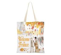 aidingzhi Benvenuto in Francia Paesaggio Culture Canvas Tote Bag riutilizzabile Borsa di tela per le donne per lavoro, progetti fai da te, shopping, 40,6 x 38,1 cm essenziale per la scuola