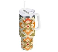 aidingzhi Bicchiere in acciaio inox da 1180 ml, in stile marocchino, con coperchio con cannuccia, bottiglia d'acqua per bambini, bocca larga, tazza da caffè sottovuoto, regalo per donne, uomini, lui e