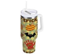aidingzhi Bicchiere isolato in acciaio inox con cannuccia, resistente alle perdite, riutilizzabile, sottovuoto, per donne, uomini, per lui e per lei, stile vintage, per Halloween, 1,18 l, colore