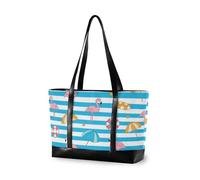 aidingzhi Blu Bianco A Righe Estate Flamingo borsa moda per le donne con cerniera borse da lavoro per viaggi Essentials Beach Regali di compleanno per le donne con tablet