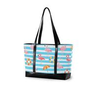 aidingzhi Blu Bianco A Righe Estate Flamingo Grande Capacità Borsa per le donne con cerniera borse per ufficio con pranzo