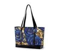 aidingzhi Blu e Oro Rose Essentials valigetta per le donne con cerniera libro tote per viaggi piscina nuoto spiaggia vacanza necessità con tablet