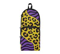 aidingzhi Borsa a 3 scomparti in nylon con stampa leopardata giallo-viola per ragazzi e studio e multifunzionale Mesh Pen Pencil Case Organizzatore di cancelleria per forniture scolastiche