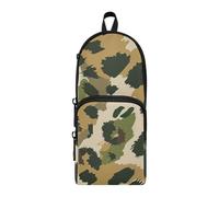 aidingzhi Borsa a 3 scomparti in nylon kaki con stampa leopardata verde militare per studio dei bambini e astucci multifunzionali per scuola universitaria cancelleria per college