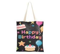 aidingzhi Borsa a secchiello in tela nera con scritta "Happy Birthday", misura media, riutilizzabile, per lavoro, progetti fai da te, shopping, 40,6 x 38,1 cm, essenziale per la scuola