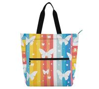 aidingzhi Borsa a tracolla per bambini, unisex, con farfalle bianche e strisce, leggera, con cerniera, per scuola e tempo di gioco, arcobaleno