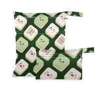aidingzhi Borsa con cerniera per bagnata Confezione da 2 borse bagnate per costume da bagno con manici per asilo nido, viaggi (cartone animato carino verde cinese Mahjong)