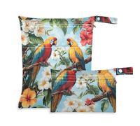 aidingzhi Borsa con cerniera per costume da bagno Confezione da 2 borse per pannolini oggetti essenziali con manici per palestra, yoga (piante tropicali pappagalli animali)