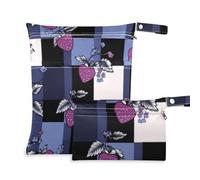 aidingzhi Borsa con cerniera per costume da bagno Confezione da 2 elementi essenziali da viaggio per bambini con manici per palestra, viaggi (viola fragola a quadri)