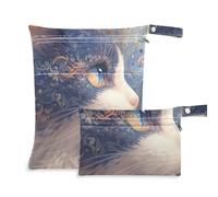aidingzhi Borsa con cerniera per stoffa Confezione da 2 borse bagnate per costume da bagno con manici per piscina, pannolini per bambini (gatto tribale misterioso blu e oro)