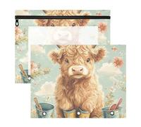 aidingzhi Borsa cosmetica portatile per lettere A4, confezione da 2 pezzi, per studenti di ritorno a scuola, mucca scozzese, primavera fresca