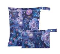 aidingzhi Borsa da bagno bagnata con cerniera, confezione da 2 sacchetti bagnati per costume da bagno con manici per piscina, palestra (fiori astratti blu viola da sogno)
