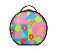 aidingzhi Borsa da viaggio colorata con forme geometriche e fiori rossi, accessori da viaggio, borse per cosmetici essenziali da donna, con divisori regolabili, 28 cm