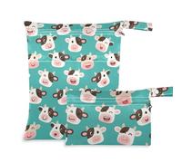 aidingzhi Borsa impermeabile lavabile, confezione da 2 pezzi essenziali da viaggio per bambini con manici per viaggi, viaggi (cartone animato carino mucca bianca)