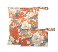 aidingzhi Borsa impermeabile per costume da bagno, confezione da 2 elementi essenziali da viaggio per bambino con manici per piscina, bagno (fiori arancioni in stile giapponese)