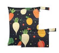 aidingzhi Borsa impermeabile per pannolini, confezione da 2 pezzi essenziali da viaggio per bambini con manici per spiaggia, spiaggia (frutta verdura cartone animato nero)
