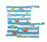 aidingzhi Borsa impermeabile per tessuto, confezione da 2 borse per pannolini, oggetti essenziali con manici per viaggi, piscina (animali marini a righe blu e bianche)