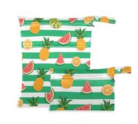 aidingzhi Borsa impermeabile riutilizzabile per pannolini, confezione da 2 pezzi essenziali da viaggio per volare con manici per yoga, spiaggia (verde bianco a righe estive frutta)