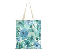 aidingzhi Borsa in tela con fiori verde menta e blu, grande capacità, con manici, per la spesa e il mercato degli agricoltori, 40,6 x 38,1 cm, essenziale per la scuola