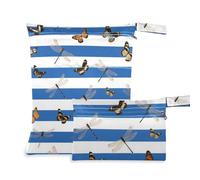 aidingzhi Borsa lavabile per asilo nido, confezione da 2 sacchetti bagnati per costume da bagno con manici per asilo nido, spiaggia (farfalla a righe blu e bianche libellula)