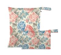 aidingzhi Borsa per biancheria con cerniera, confezione da 2 sacchetti bagnati per costume da bagno con manici per palestra, yoga (fiori blu e pesca)