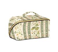 aidingzhi Borsa per cosmetici a righe verdi con fiori in stile pastorale con divisori borse per il trucco leggere per le donne verticale autoportante