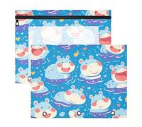 aidingzhi Borsa per cosmetici con finestra trasparente per lettere di carta A4, confezione da 2 pezzi, per studenti scolastici, insegnanti, forniture carine, cartoni animati, ippopotamo blu