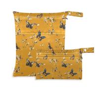 aidingzhi Borsa per costume da bagno bagnata riutilizzabile, confezione da 2 pezzi essenziali da viaggio per bambini con manici per viaggi, palestra (Retro Sage Gold Little Flowers Butterflies)