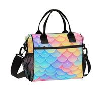 aidingzhi Borsa per il pranzo colorata con squame di pesce arcobaleno per le donne borsa per il pranzo impermeabile con tasca con tracolla per adolescenti scuola M