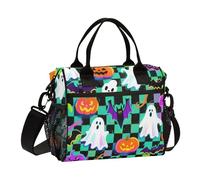 aidingzhi Borsa per il pranzo da donna a forma di zucca verde e nera di Halloween a prova di perdite Borsa per il pranzo Teen con tracolla Family Office M