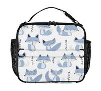 aidingzhi Borsa per il pranzo da donna, con tasche con cerniera, per bambini, con manico, borsa termica per scuola, lavoro, attività all'aperto, stile Jon Klassen, volpe, azzurro, lavanda, bianco