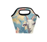 aidingzhi Borsa per il pranzo da donna isolata con manico curvo contenitori per il pranzo resistenti all'acqua borse termiche isolate per spiaggia per Beach College Summer Tropical Goat