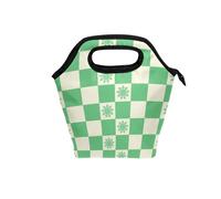aidingzhi Borsa per il pranzo da uomo con manico curvo scatola per il pranzo per ragazze Impermeabile morbida lato borsa termica per lavoro Viaggio Verde Sun Checker Plaid Pattern